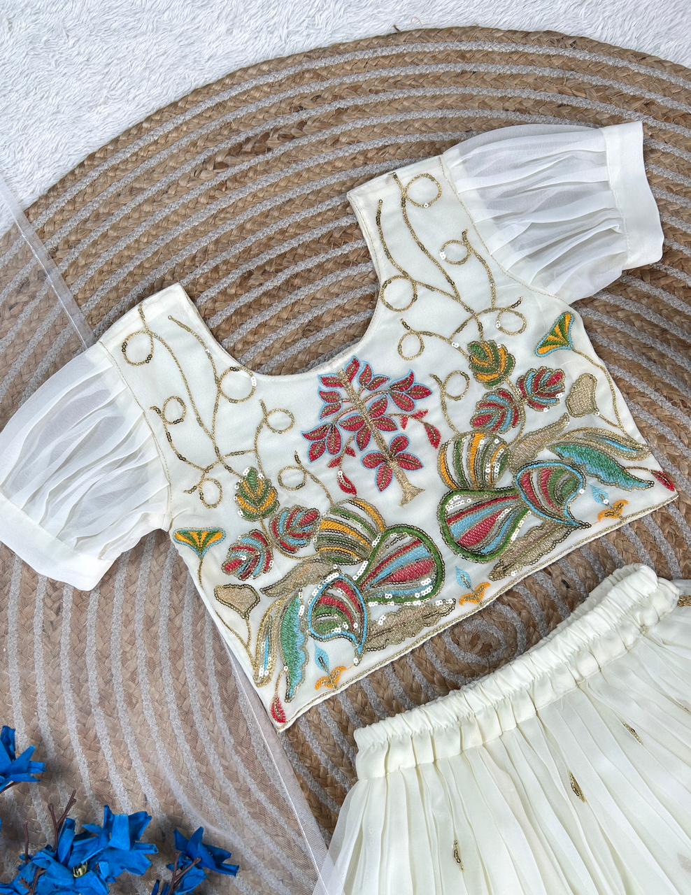 ivory blossom kids embroidered lehenga set