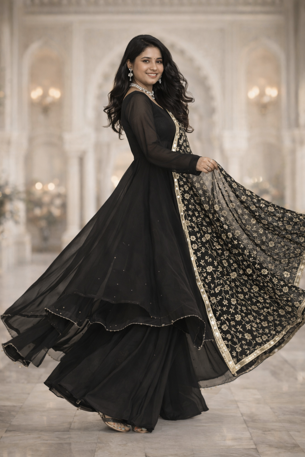 Siyahi Black Georgette Anarkali Suit Set - Yooneck