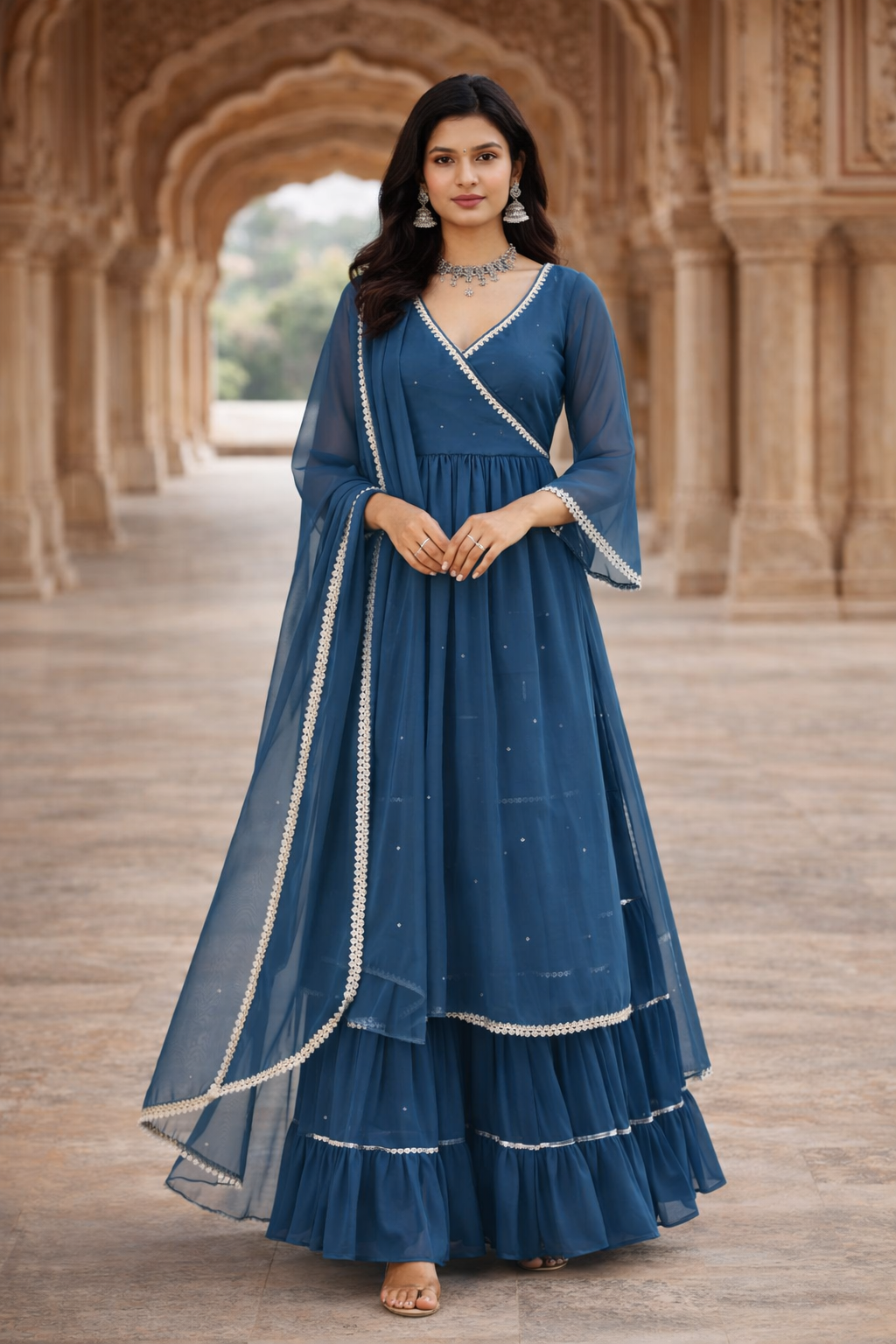 Neelanjali Graceful Blue Sharara Set - Yooneck