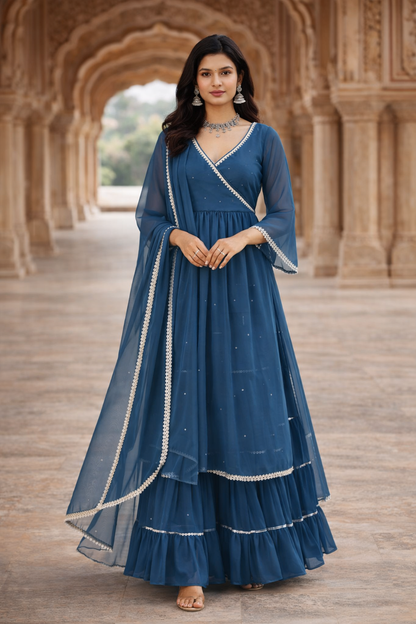 Neelanjali Graceful Blue Sharara Set - Yooneck