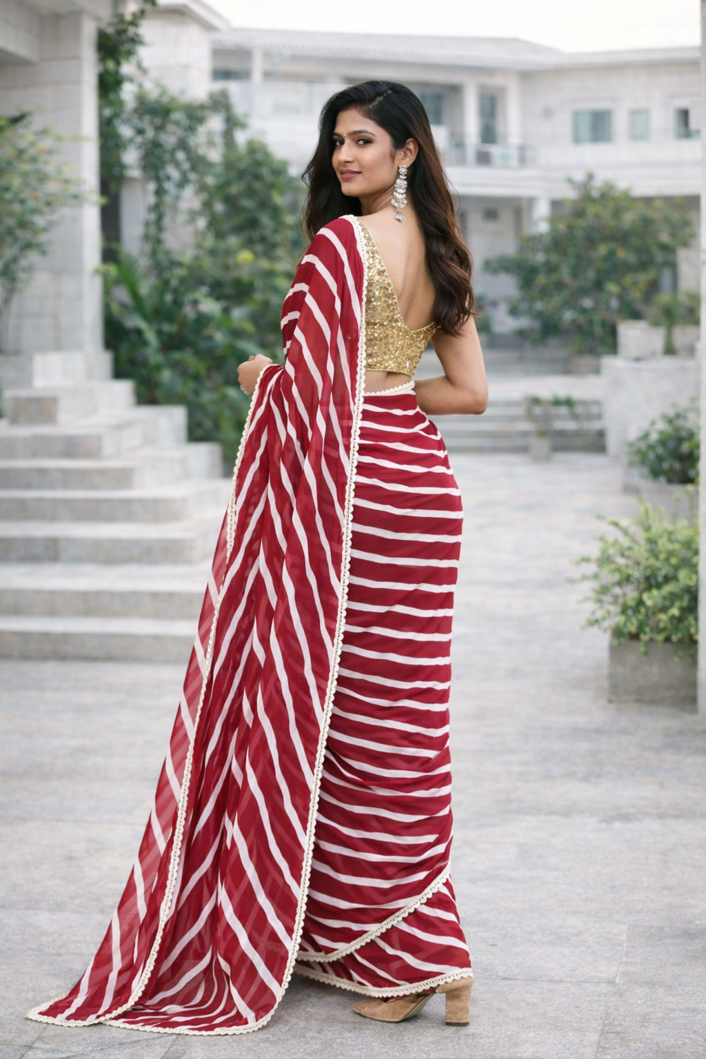 aafreen georgette laheriya saree with blouse