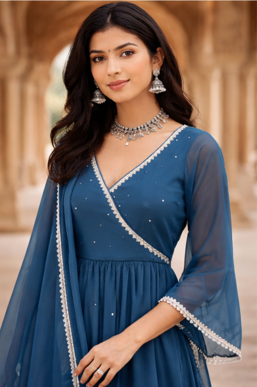 neelanjali graceful blue sharara set - yooneck