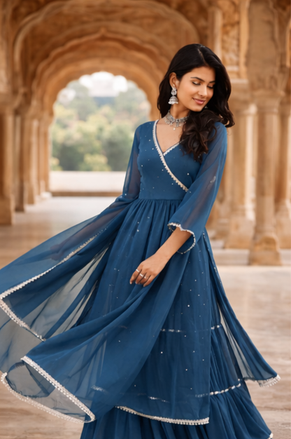 Neelanjali Graceful Blue Sharara Set - Yooneck