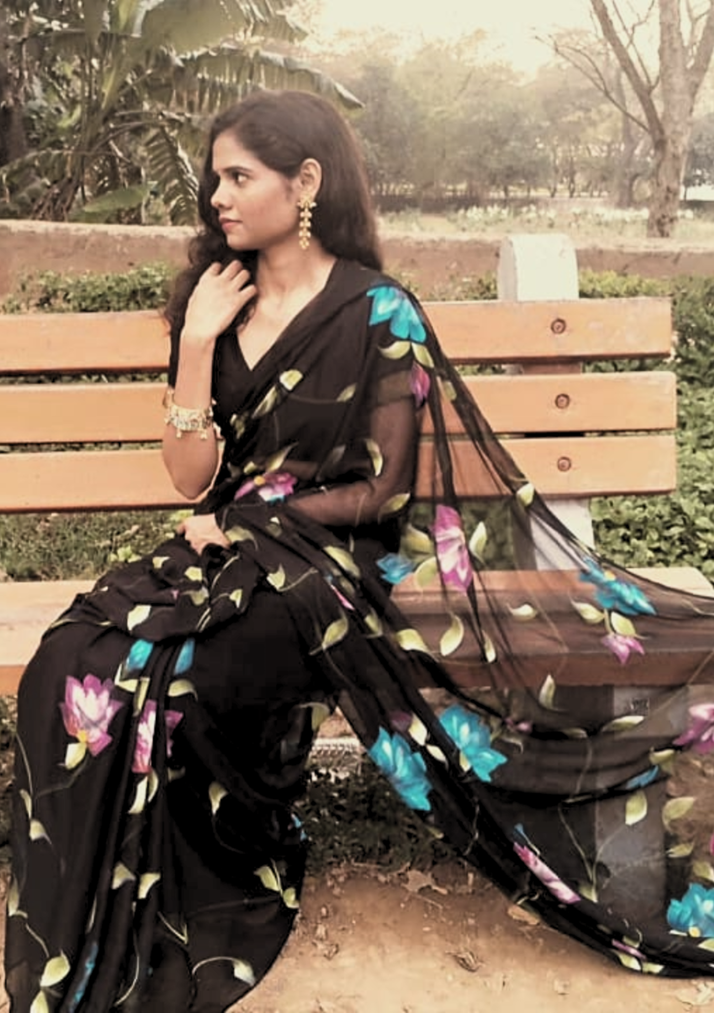 shyama handpainted chiffon saree