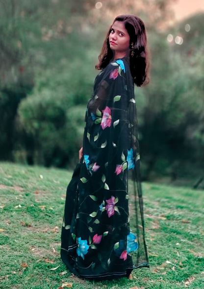 Shyama Handpainted Chiffon Saree