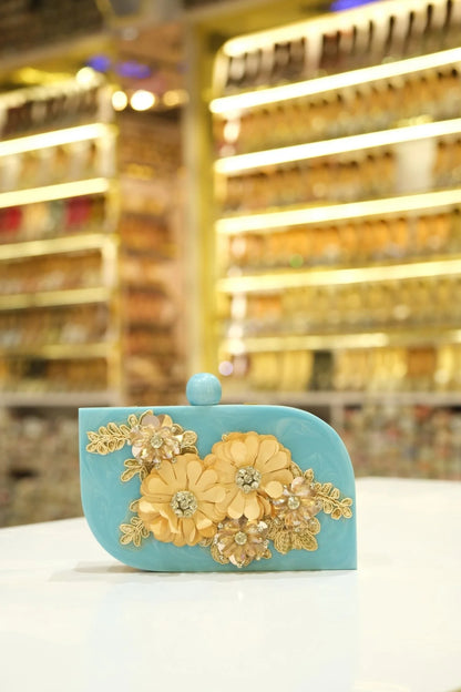 Azure Bloom Marble Clutch