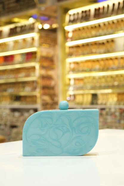 Azure Bloom Marble Clutch