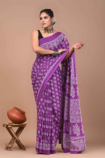 Purple Paisley Pop Mulmul Cotton Magic Saree