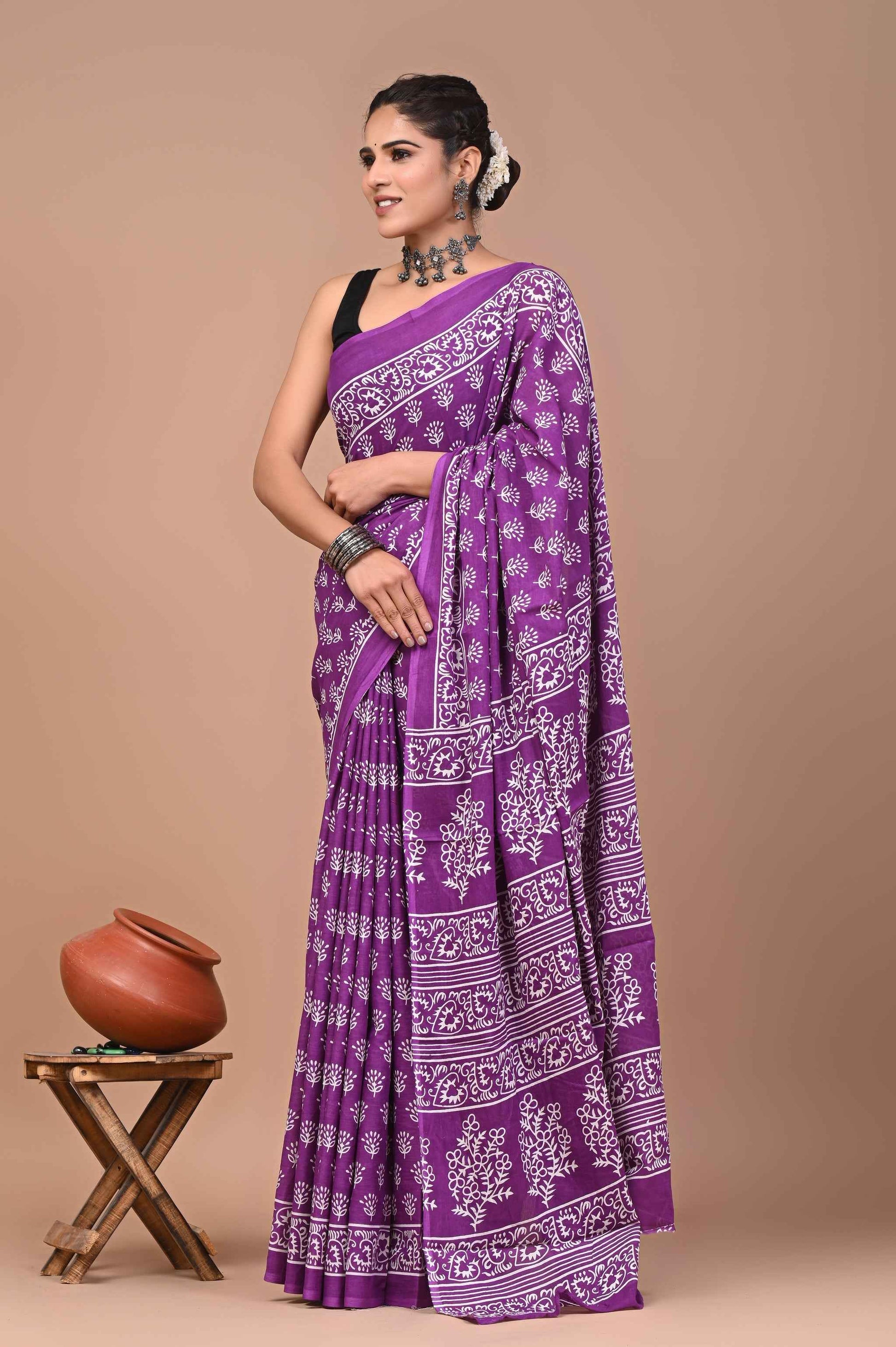 Purple Paisley Pop Mulmul Cotton Magic Saree