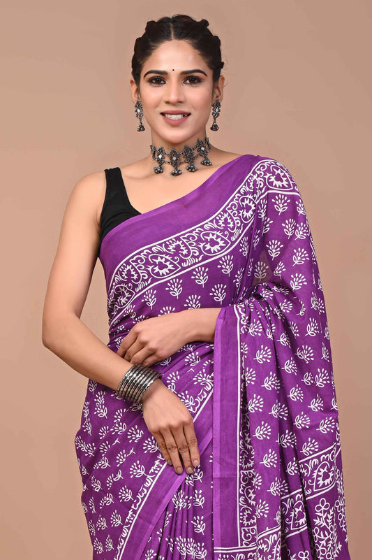 Purple Paisley Pop Mulmul Cotton Magic Saree