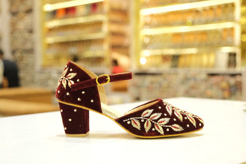 mehrun velvet zari block heels