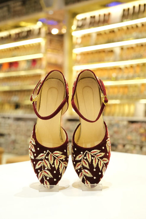 mehrun velvet zari block heels