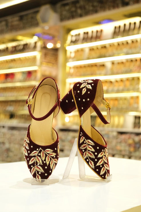 mehrun velvet zari block heels