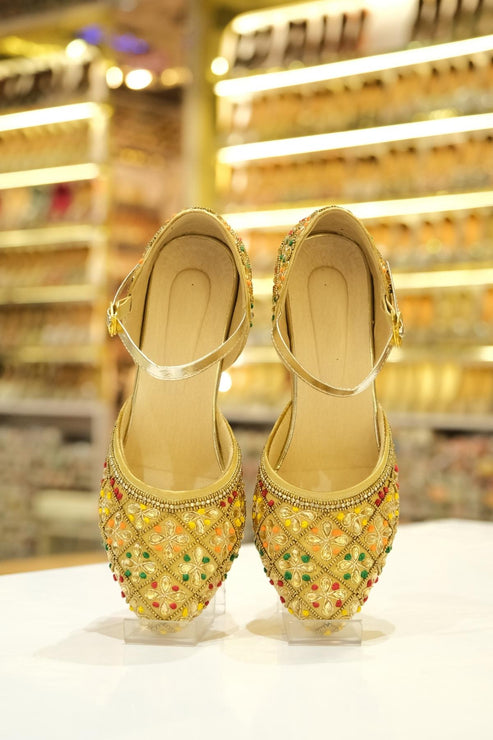rangratna gold embellished block heels
