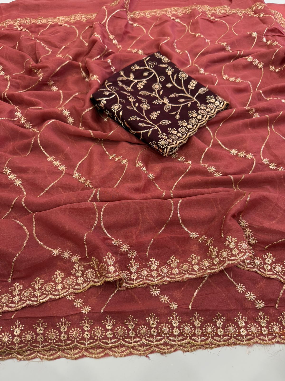 crimson royale georgette multi embroidery saree