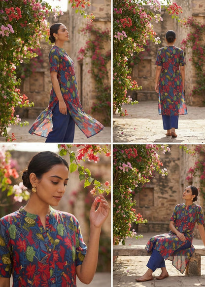 Anaya Indigo A-Line Kurti Set