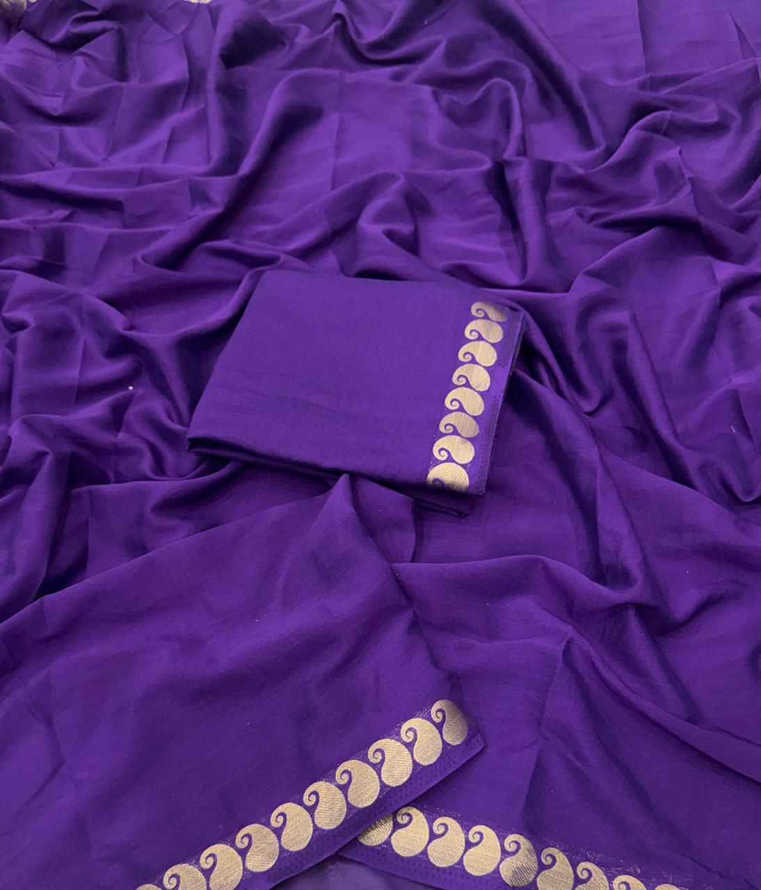 rivaa royal purple viscose georgette saree - yooneck