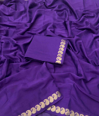 Rivaa Royal Purple Viscose Georgette Saree - Yooneck