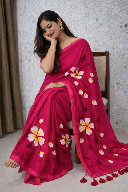 Rani Bloom Premium Mull Cotton Handprint Saree