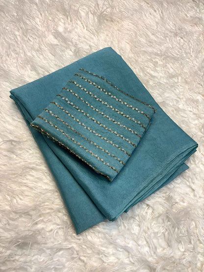 Aadhira Azure Crush Designer Saree with Heavy Beaded Blouse - Yooneck
