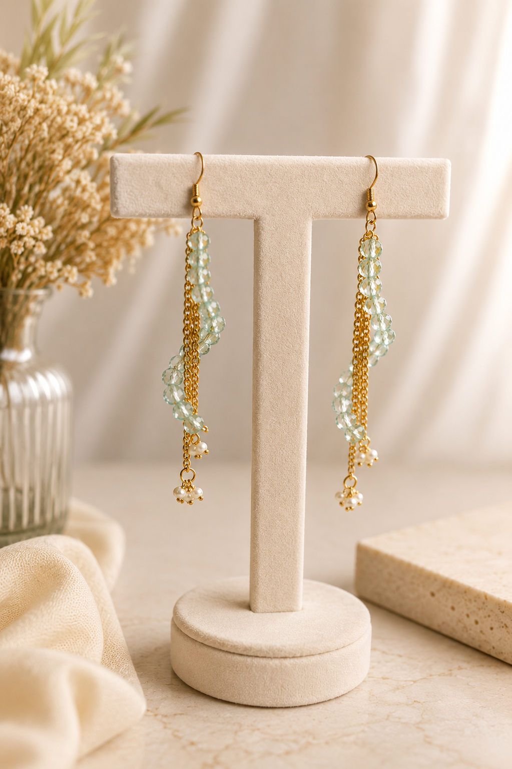mint pearl cascade earrings