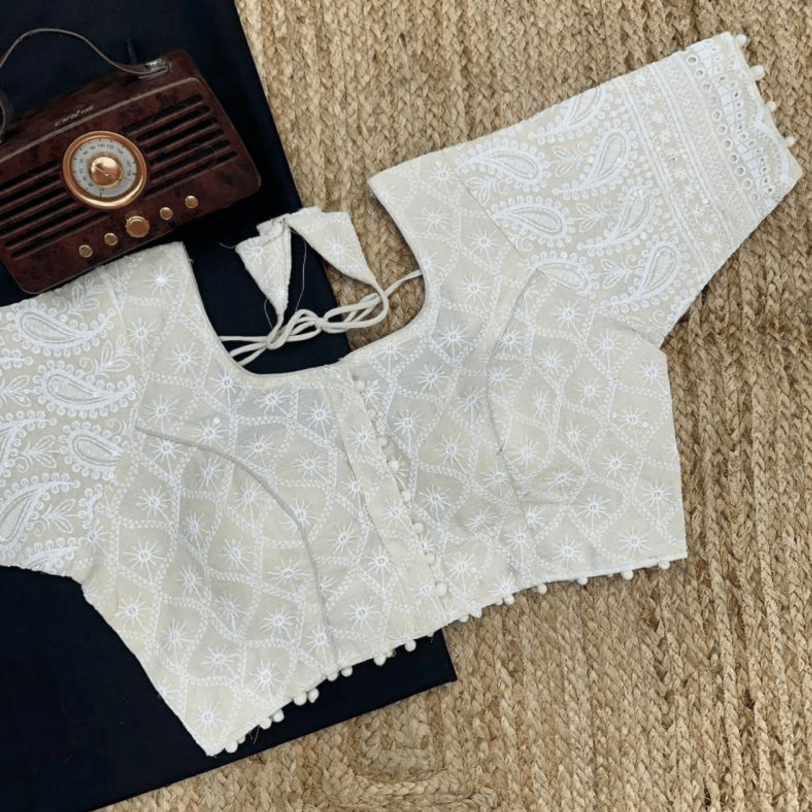Anvi Ivory Lucknowi Chikan Cotton Blouse - Yooneck