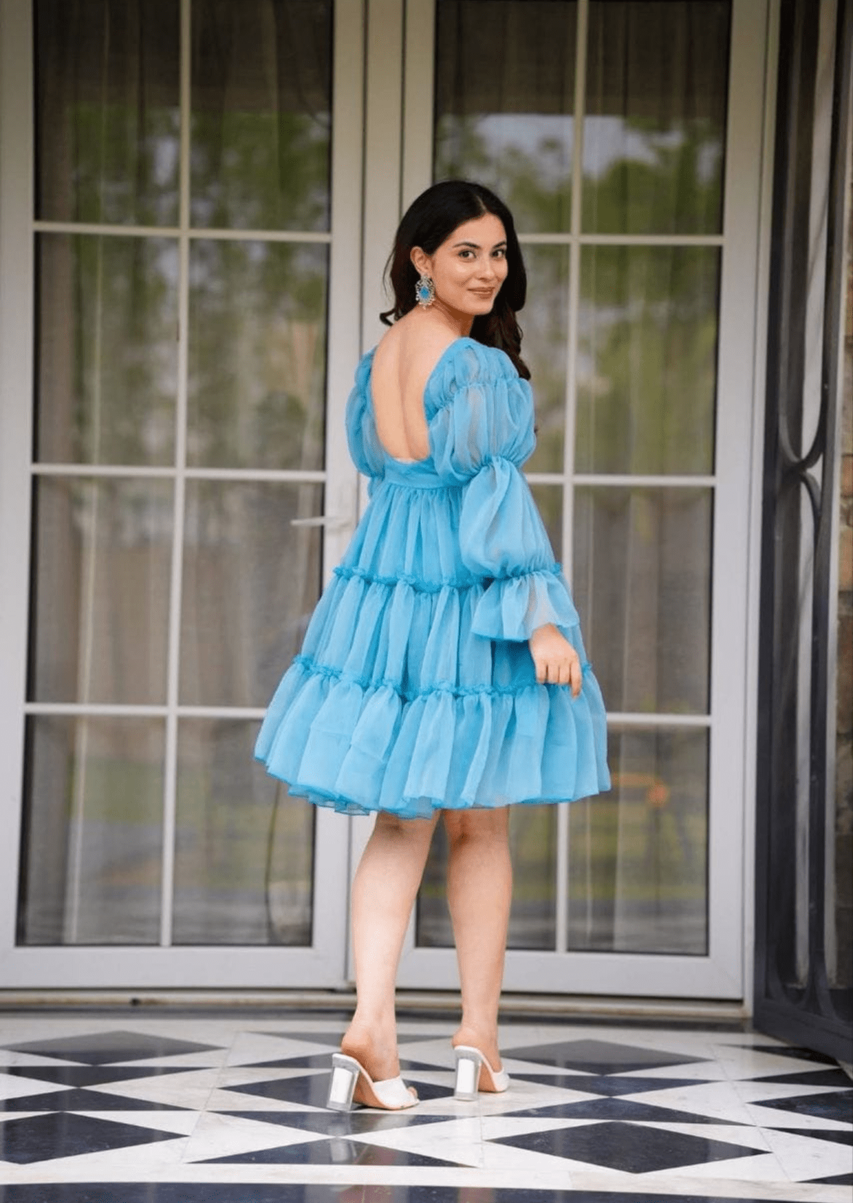 Aqua Charm Ruffled Short Dress - Yooneck