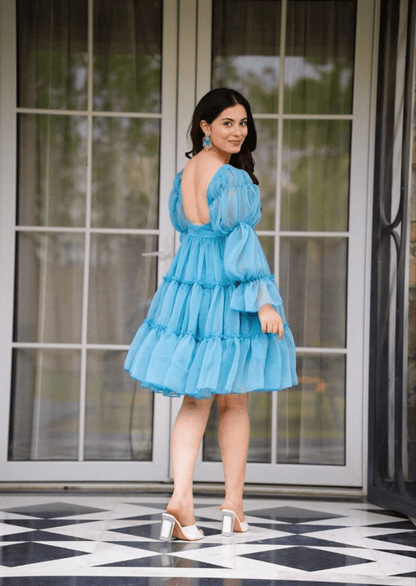 Aqua Charm Ruffled Short Dress - Yooneck