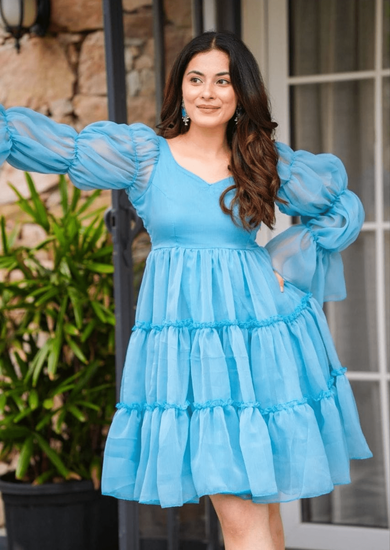 Aqua Charm Ruffled Short Dress - Yooneck