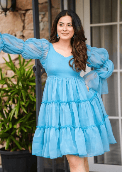 Aqua Charm Ruffled Short Dress - Yooneck