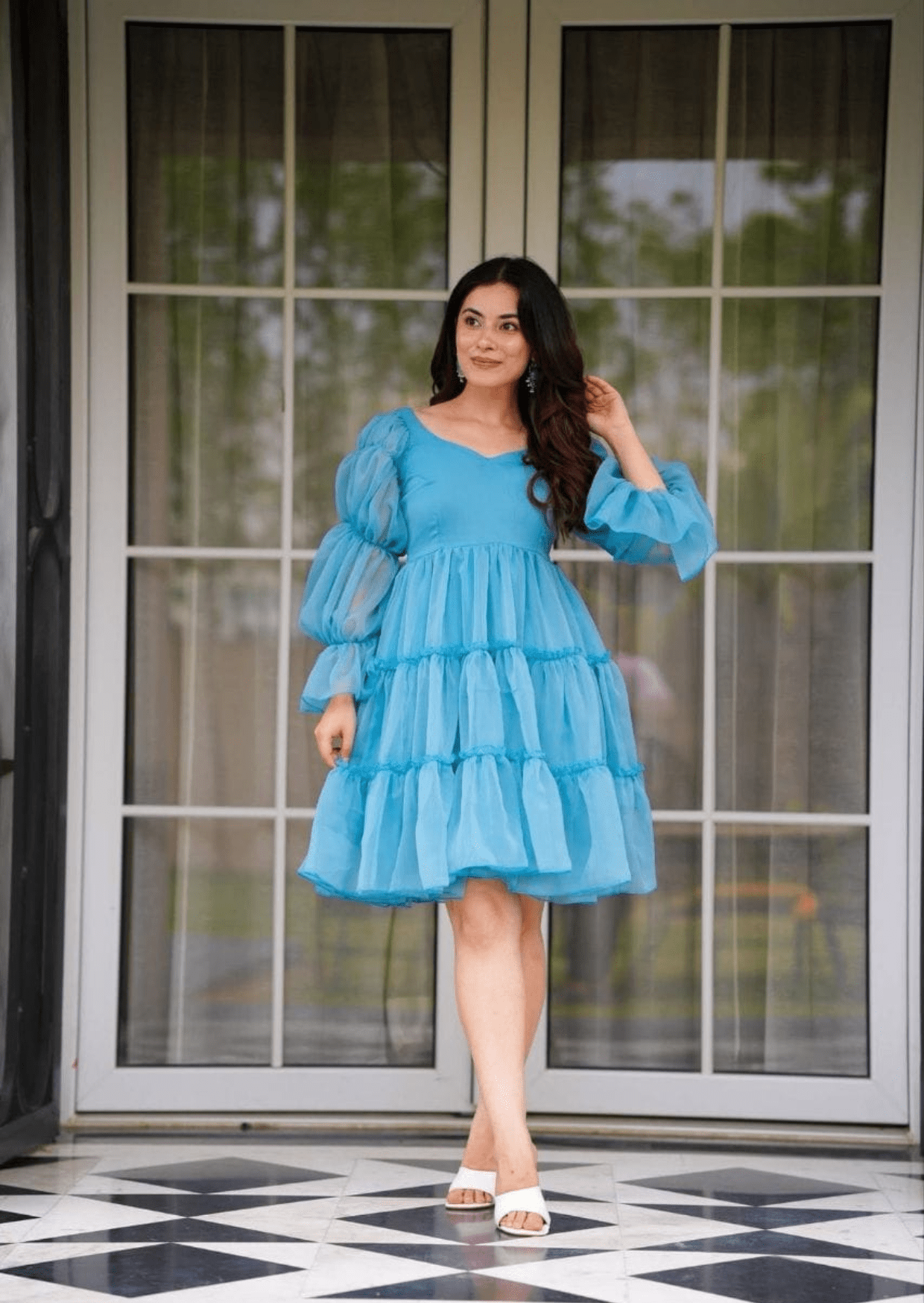 Aqua Charm Ruffled Short Dress - Yooneck