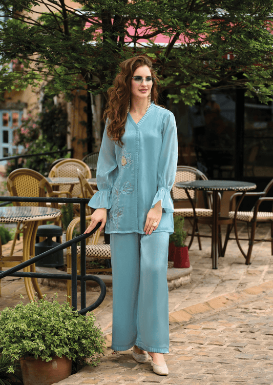 Aqua Grace Floral Silk Co - Ord Set - Yooneck