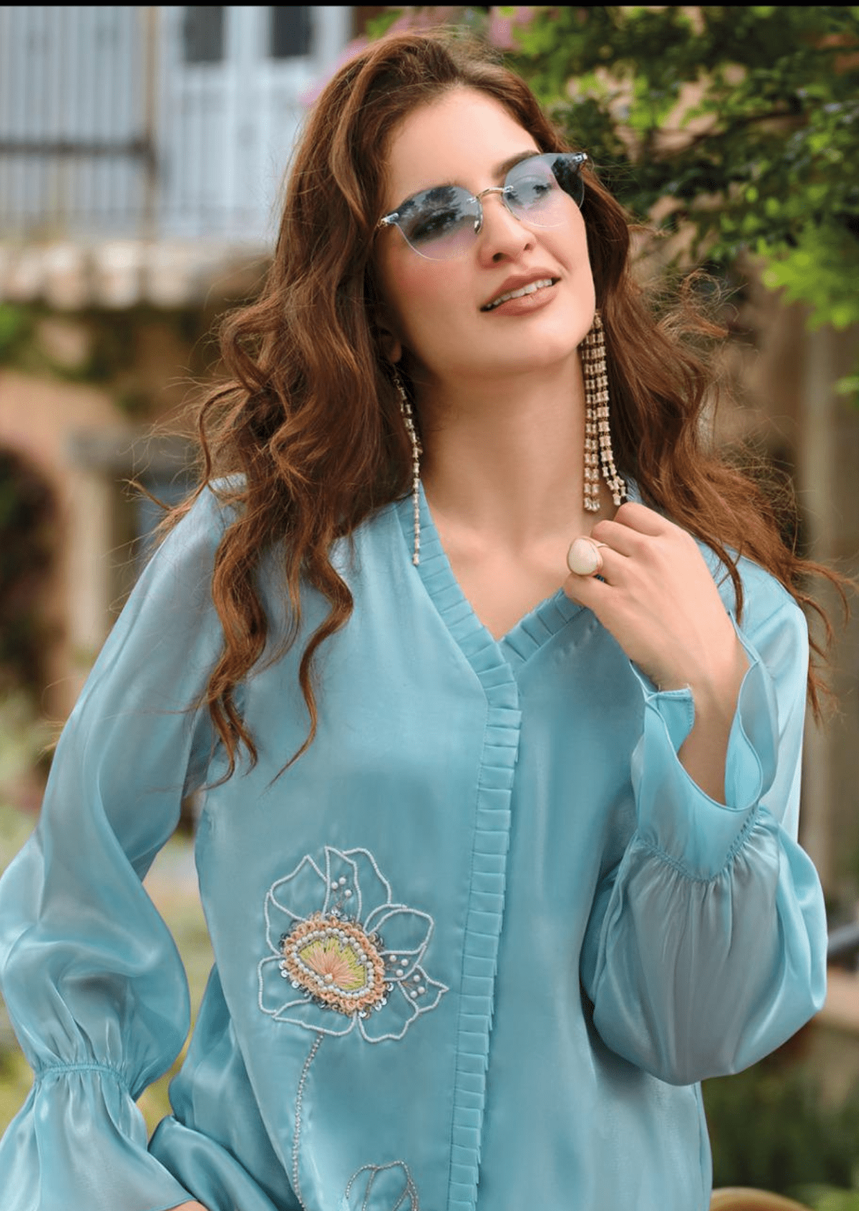 Aqua Grace Floral Silk Co - Ord Set - Yooneck
