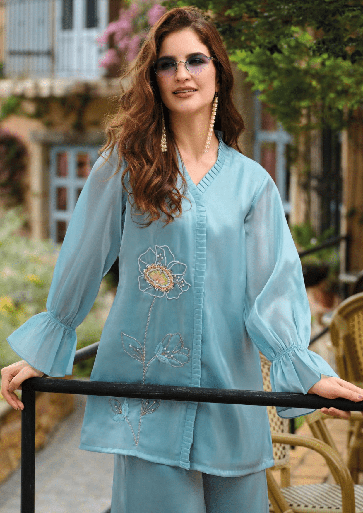aqua grace floral silk co - ord set - yooneck