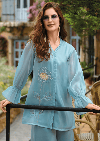 Aqua Grace Floral Silk Co - Ord Set - Yooneck