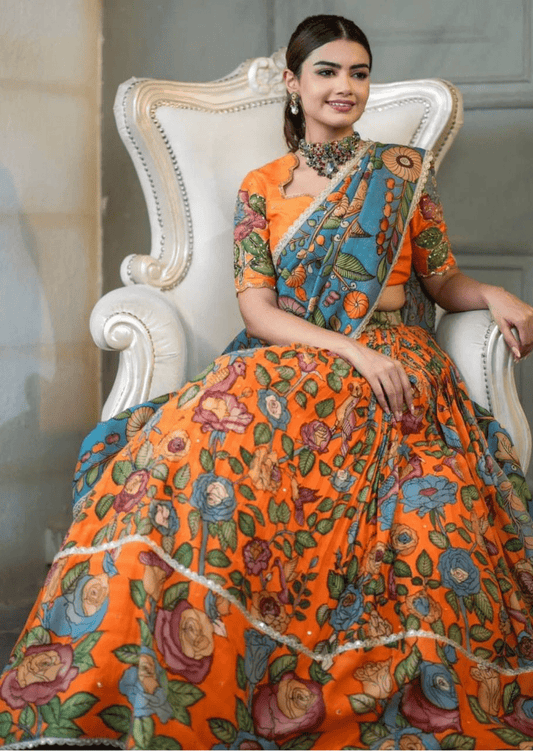 Aranya Multicolor Floral Digital Print Lehenga - Yooneck