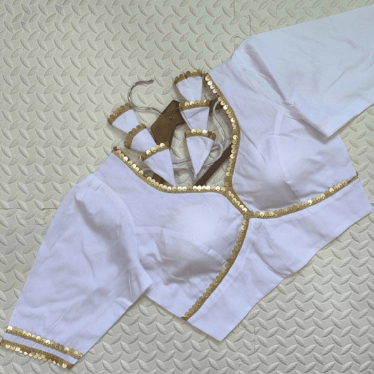 Avira White Sequin Flex Cotton Blouse - Yooneck