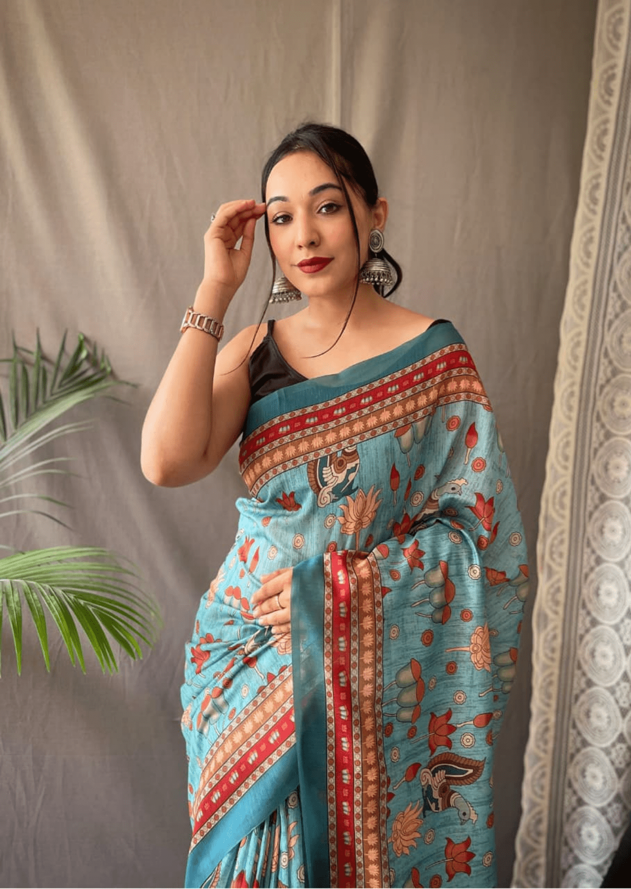 Avyukta Kalamkari Malai Cotton Saree - Yooneck