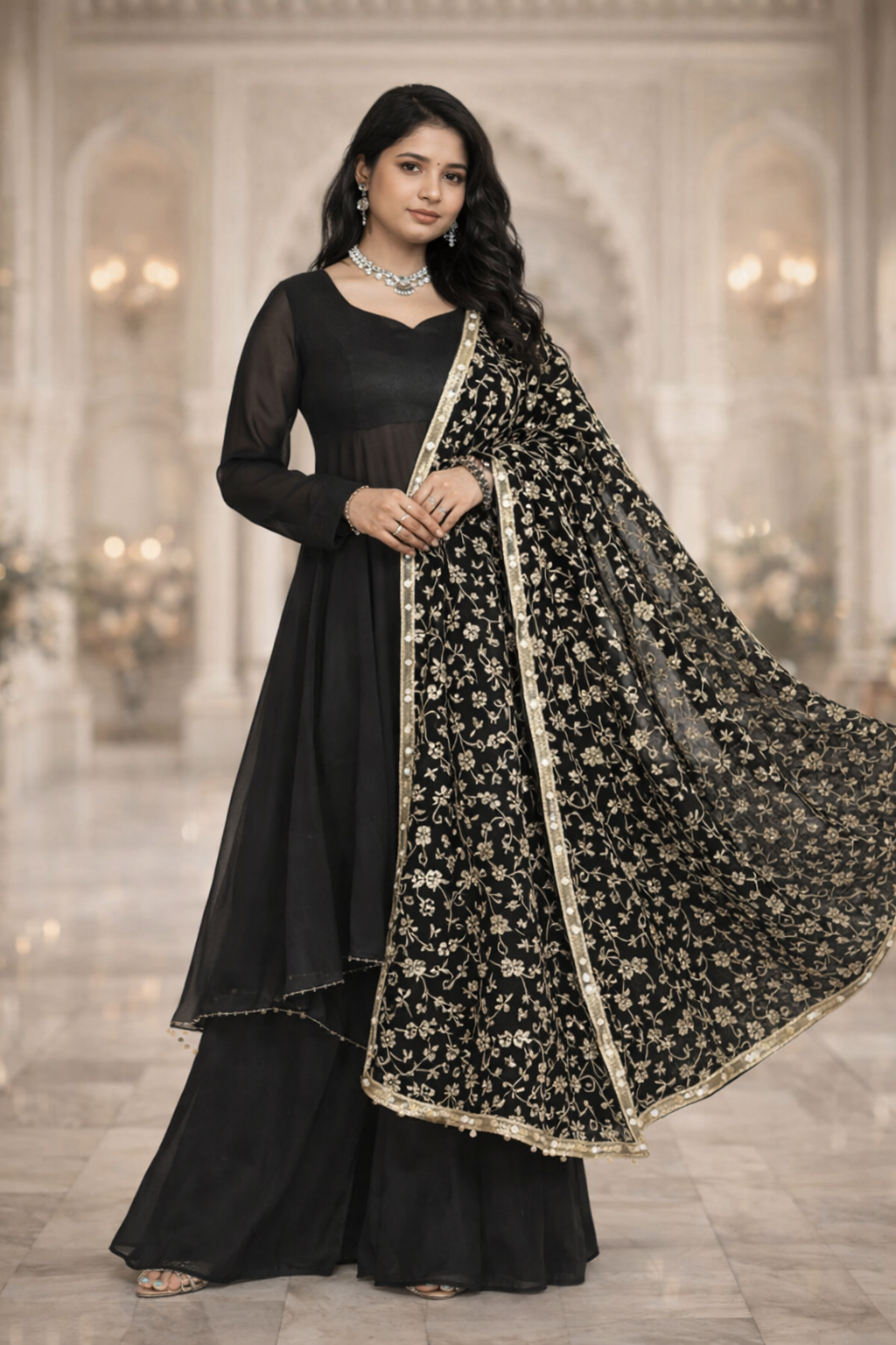 Siyahi Black Georgette Anarkali Suit Set - Yooneck