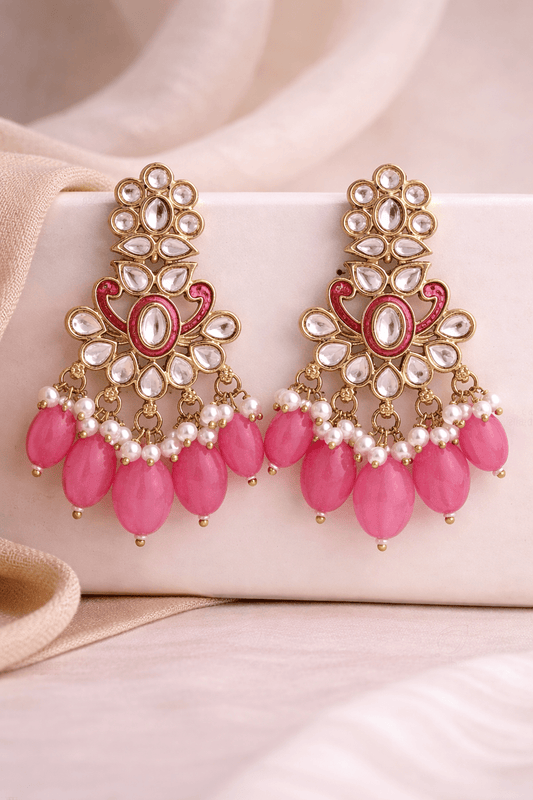 Bhargavi Blush Kundan Pearl Danglers - Yooneck