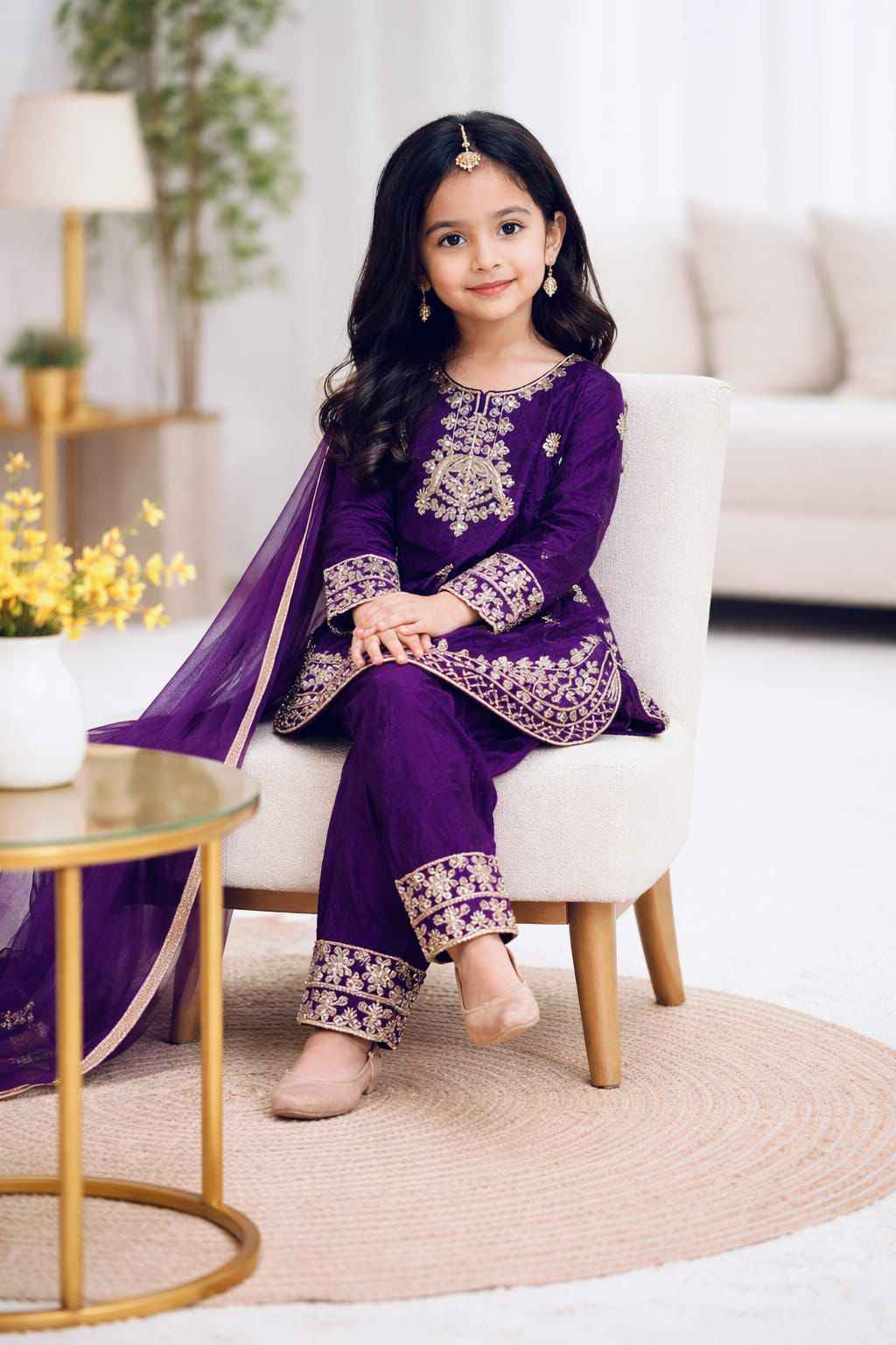 bulbul embroidered silk suit set - yooneck