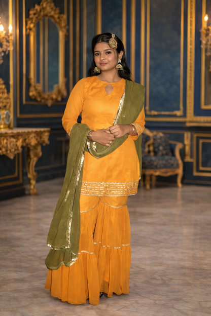Mustard Bliss Georgette Sharara Set - Yooneck