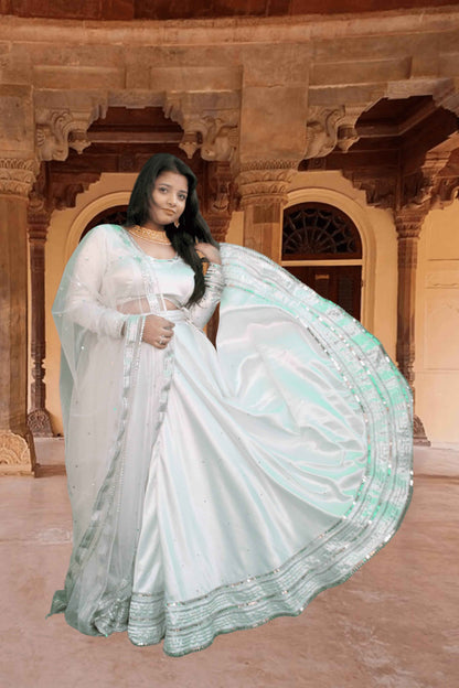 Chandani White Satin Lehenga Set - Elegant Ethnic Wear for Every Occasion - Yooneck