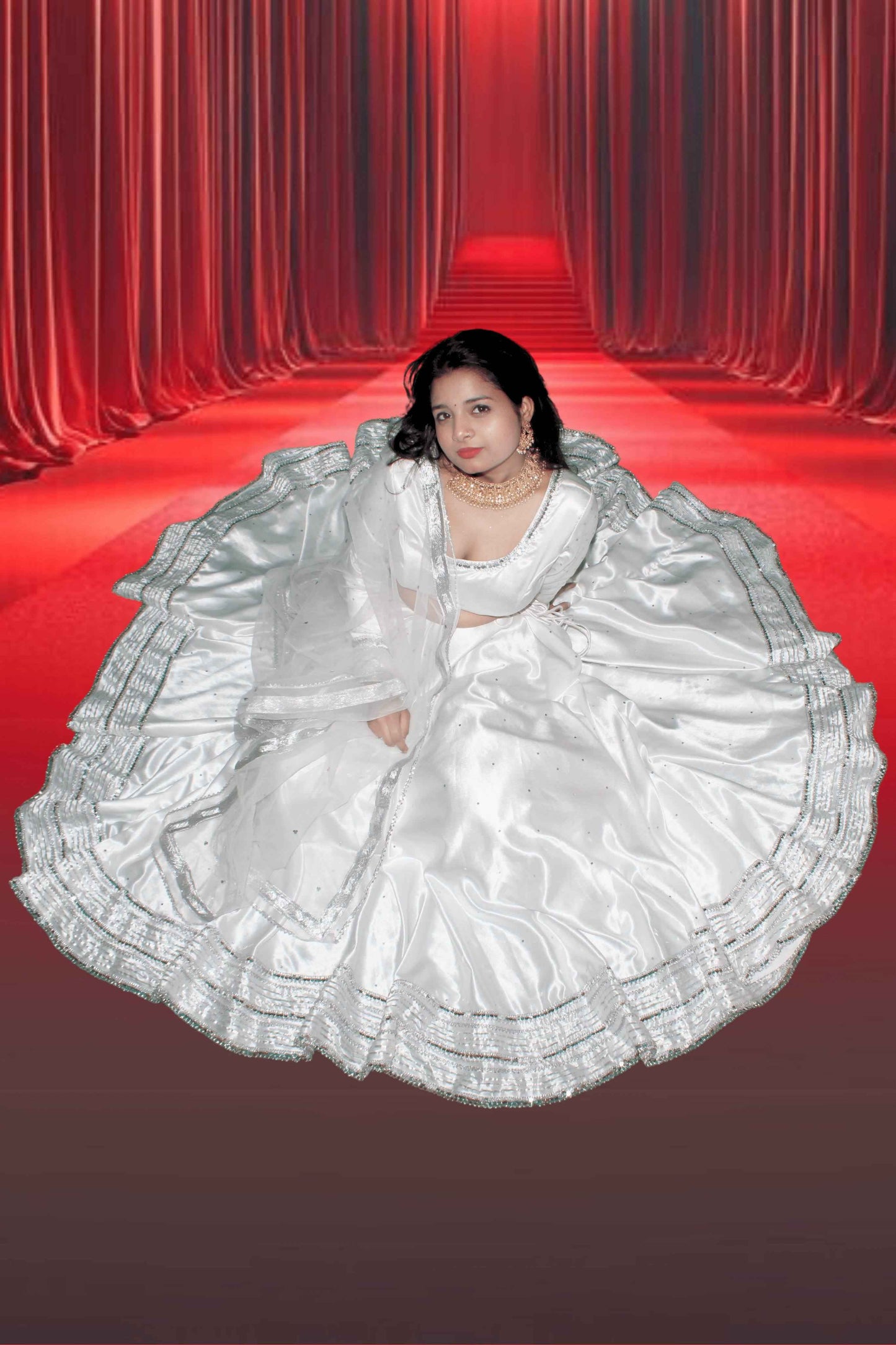 chandani white satin lehenga set - elegant ethnic wear for every occasion - yooneck