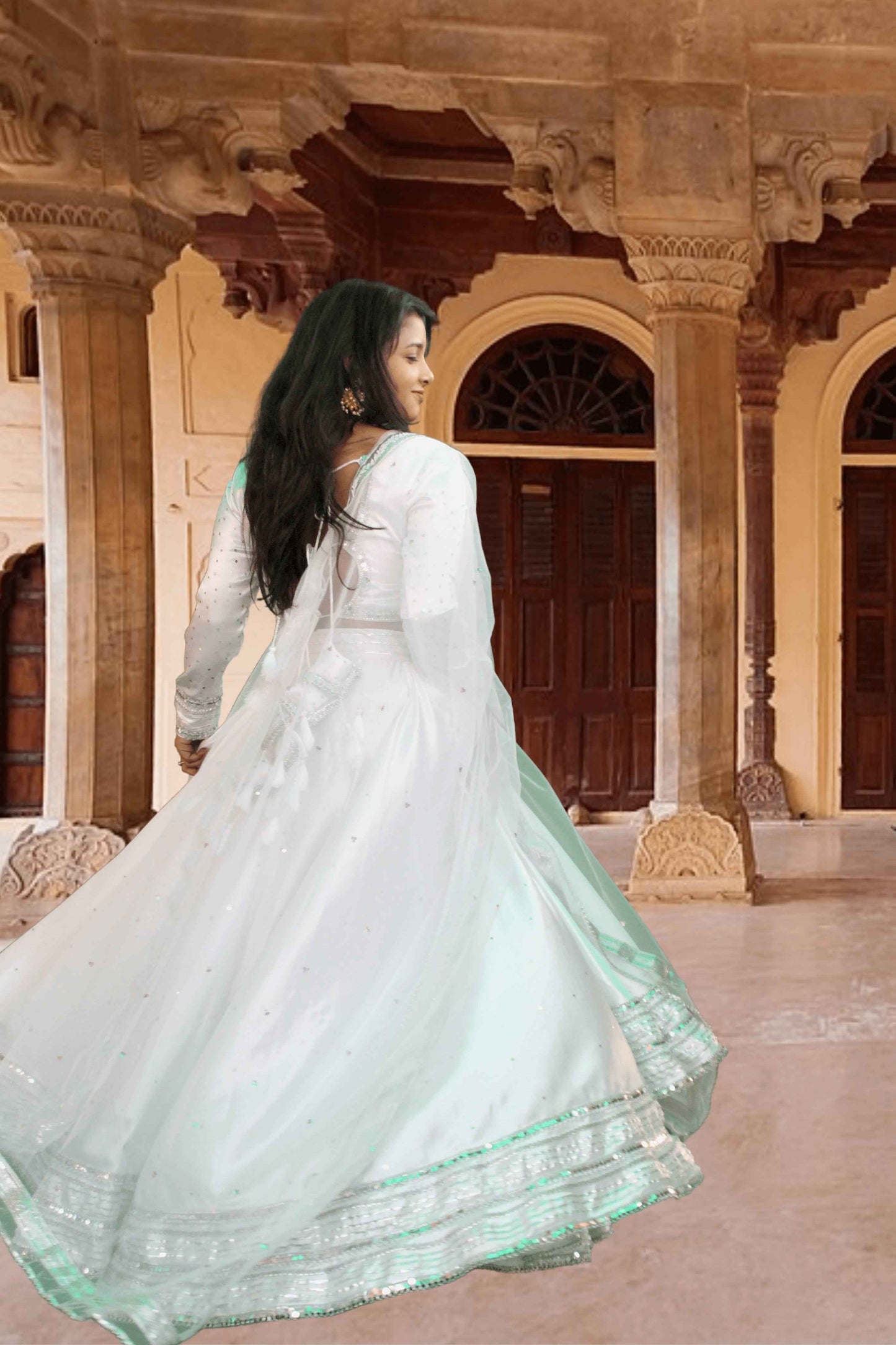 chandani white satin lehenga set - elegant ethnic wear for every occasion - yooneck