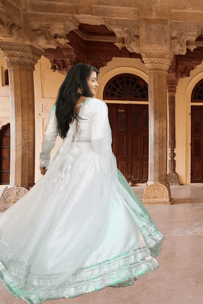 Chandani White Satin Lehenga Set - YOONECK