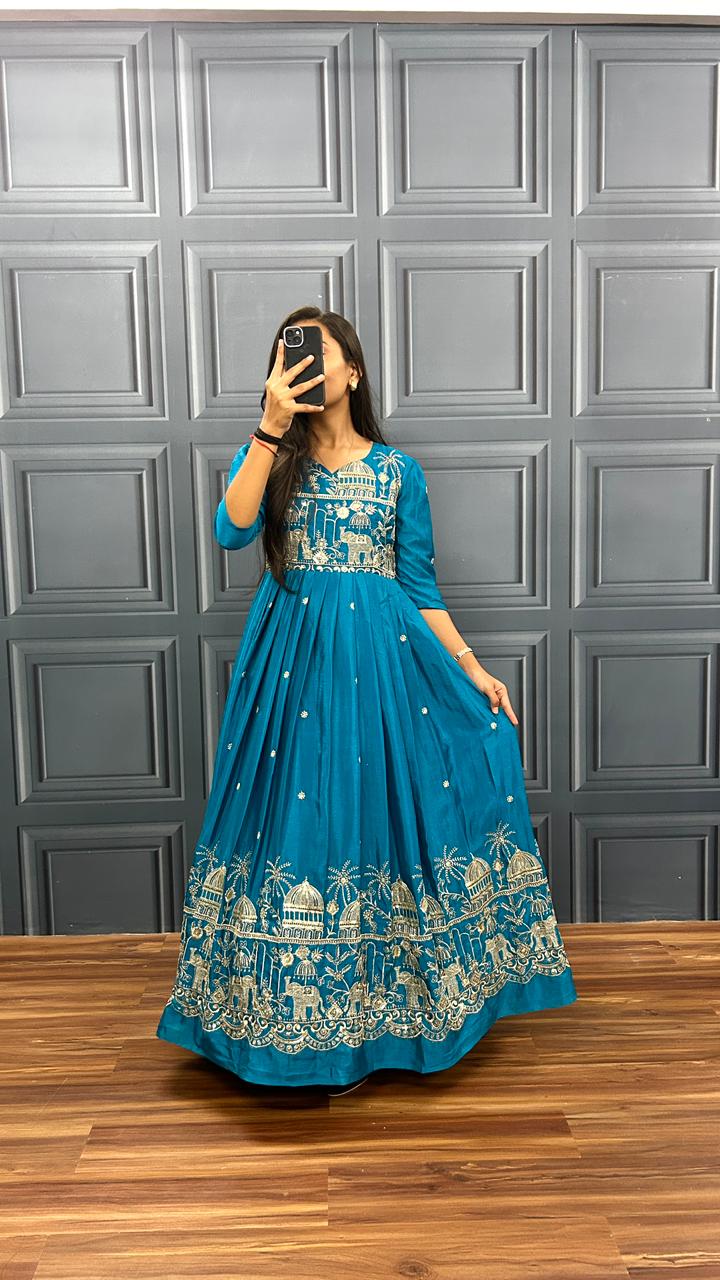 saanvi teal heritage gown