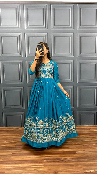 Saanvi Teal Heritage Gown
