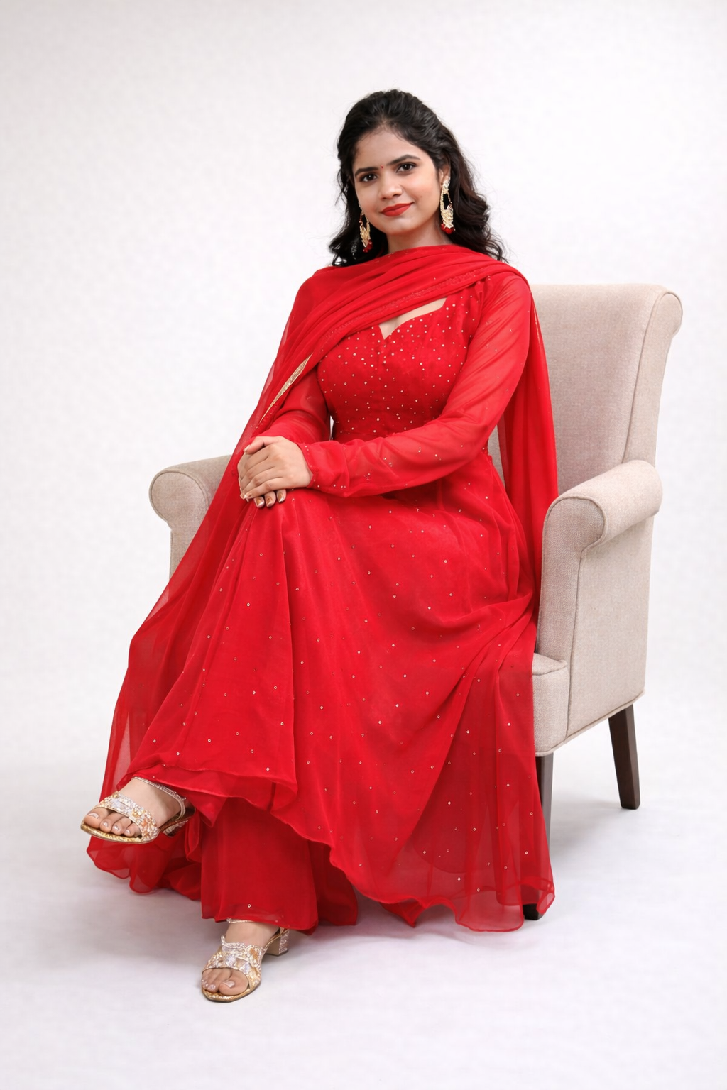 Khanak Red Georgette Anarkali Suit Set - Yooneck