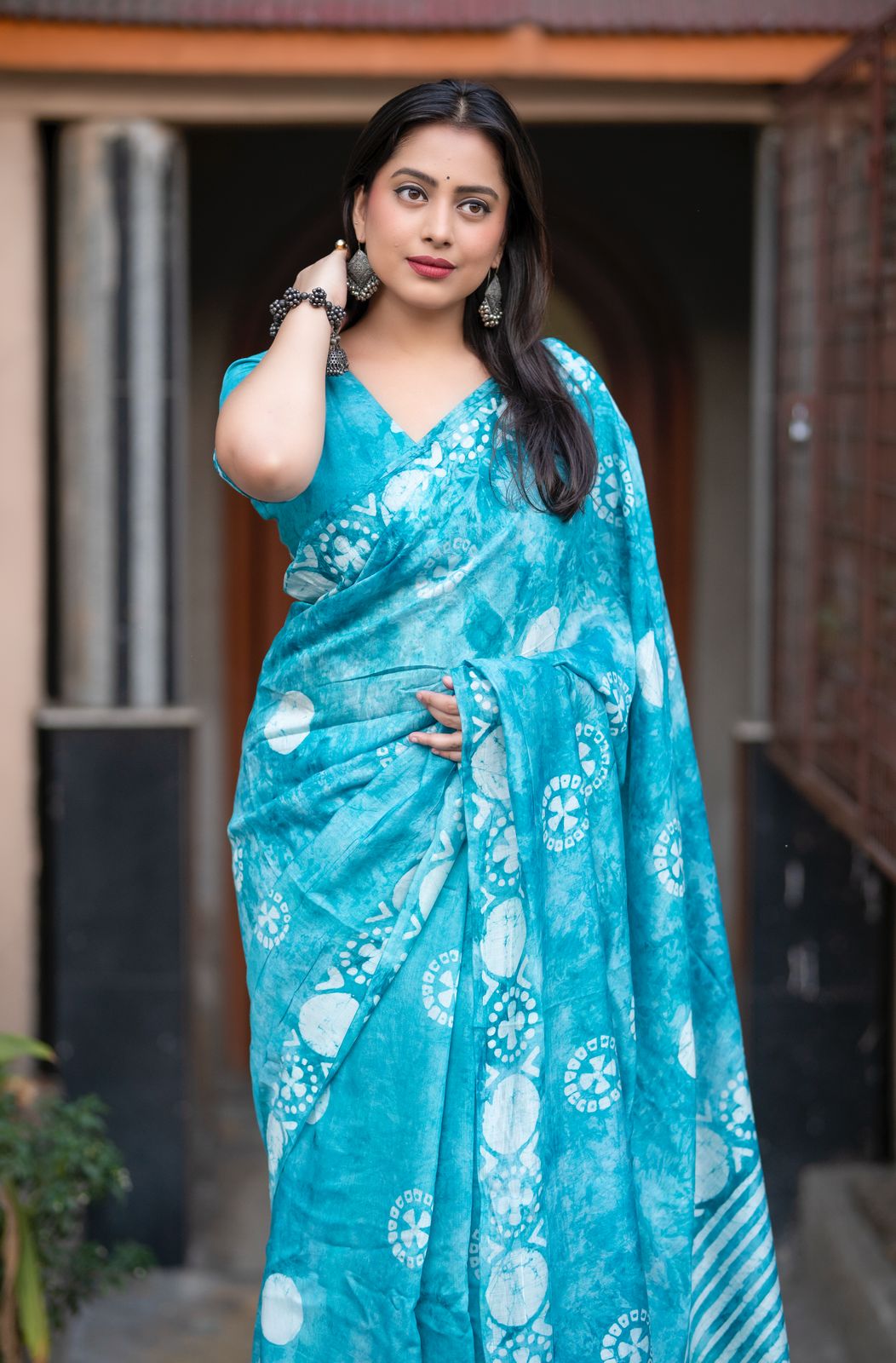 vaidehi hand batik chanderi cotton saree